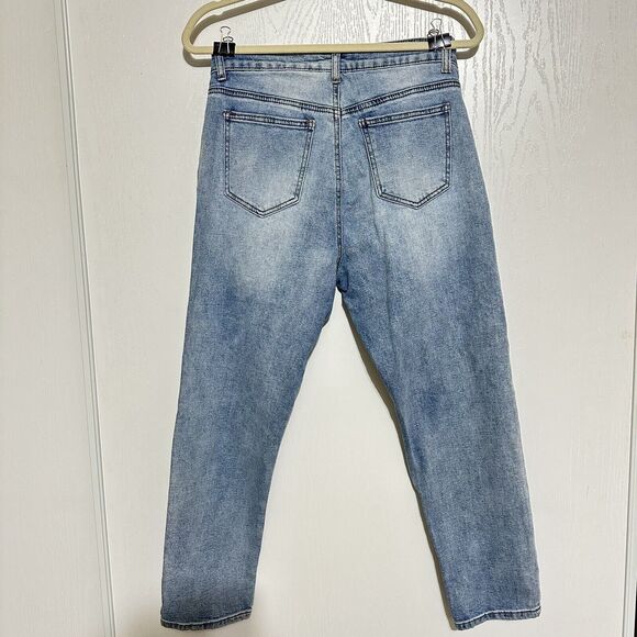 Wax Womens Jeans Size 9 Blue Relaxed High Rise Distressed Straight Ankle Leg - Picture 2 of 3